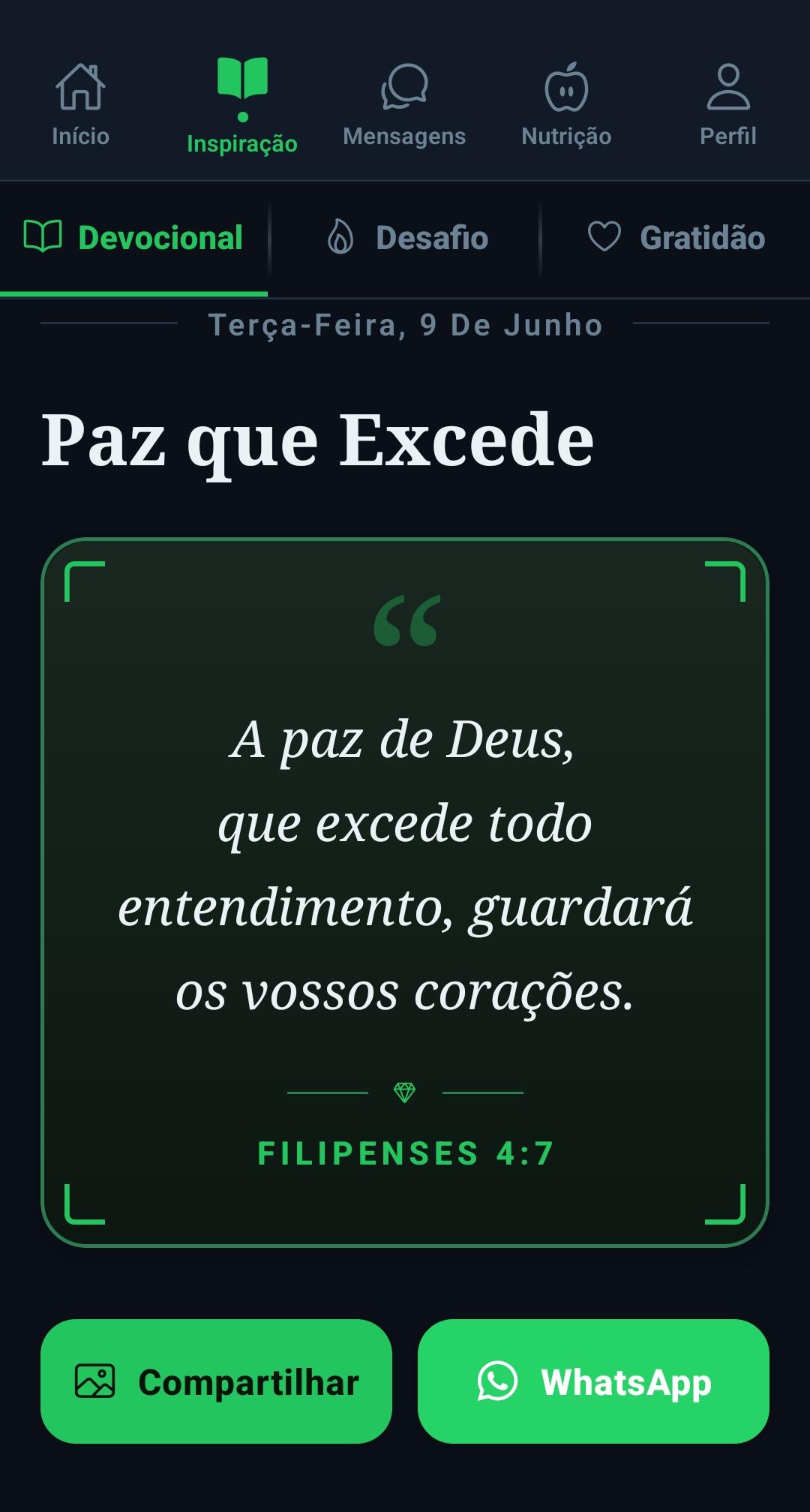 Tela de devocional do Inspire Vida