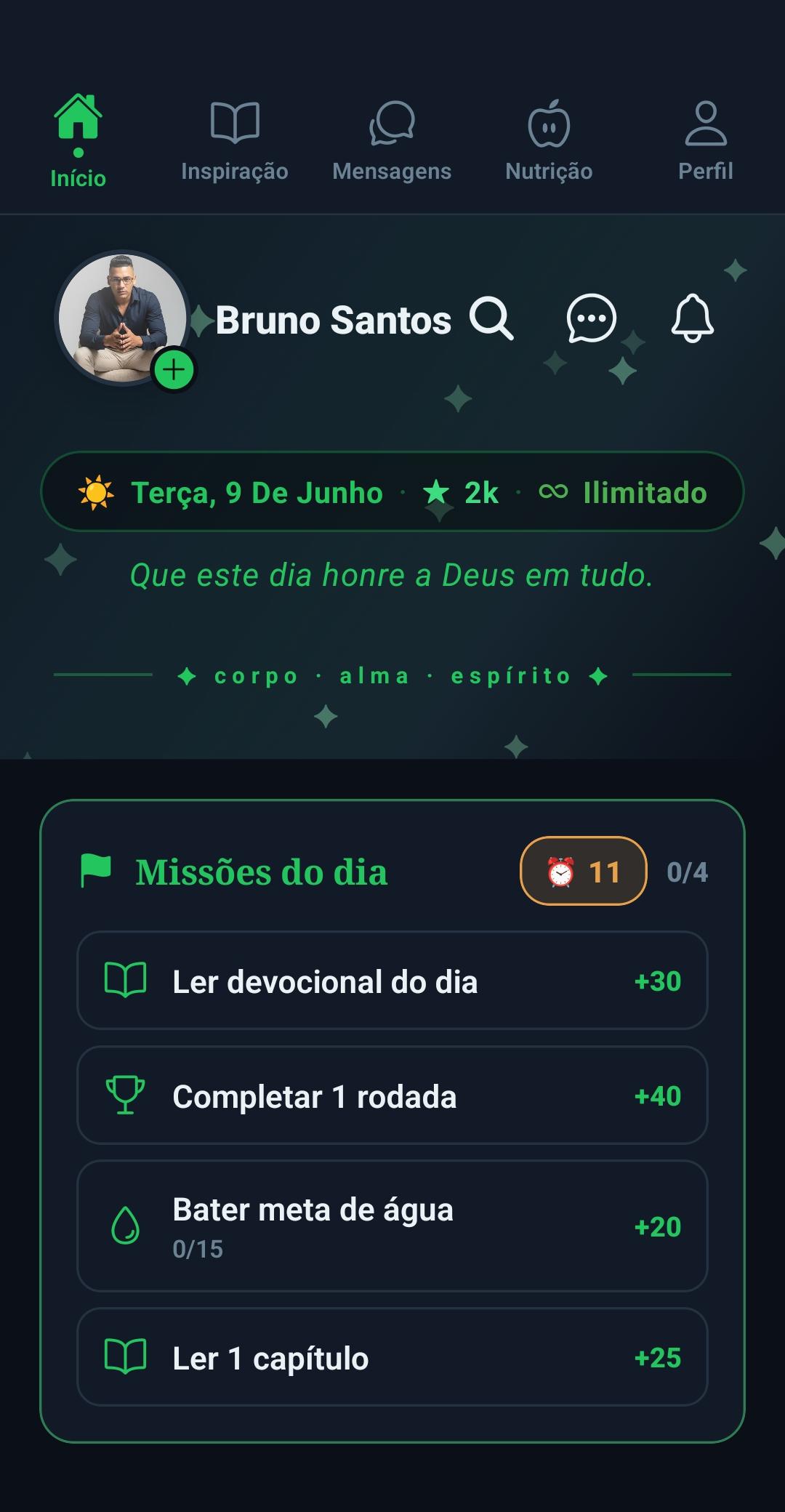Tela inicial do Inspire Vida